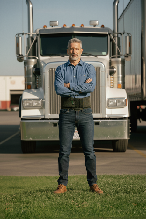 truck driver wearing the x-factor belt core back support system